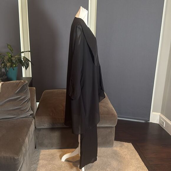 Women’s Black Chiffon 3 Piece Pants Suit Long Lapel Detail Jacket Size 10 NWOT - Picture 4 of 14